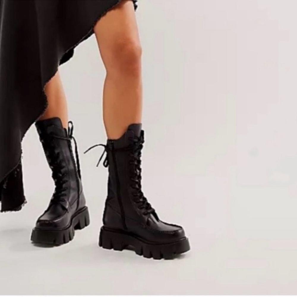 Free People Jones Lug Sole Combat Boot Size 7 Leather BlacK NEW - Picture 12 of 15